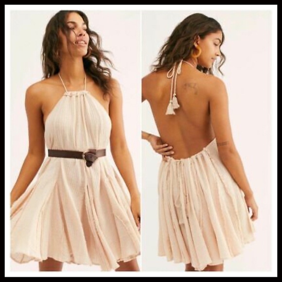 FREE PEOPLE BOHO FLOWY MINI HALTER SLIP DRESS A2C - Picture 11 of 16